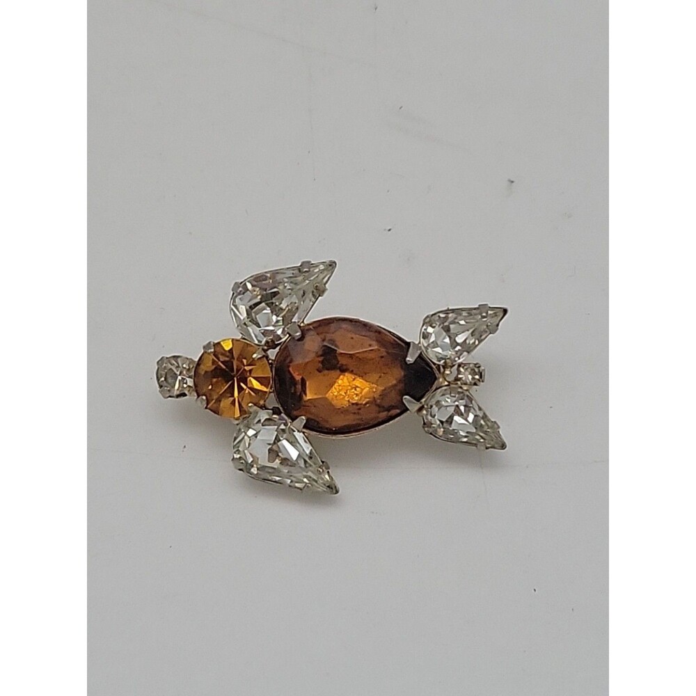 Vtg Bird Bug Rhinestone Pin Brooch Animal Goldtone Amber Clear